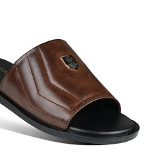 Brown Leather Crest Slides-VS3003