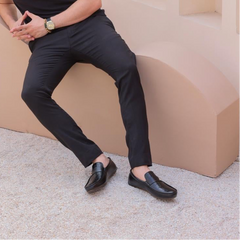 Black Croc-Textured Loafers-VL010