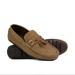 Camel Suede Loafers with Tassels-VL012