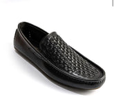 Black Woven Lth Loafers-VL009