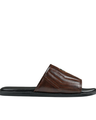 Brown Leather Crest Slides-VS3003