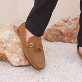 Camel Suede Loafers with Tassels-VL012