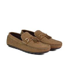 Camel Suede Loafers with Tassels-VL012