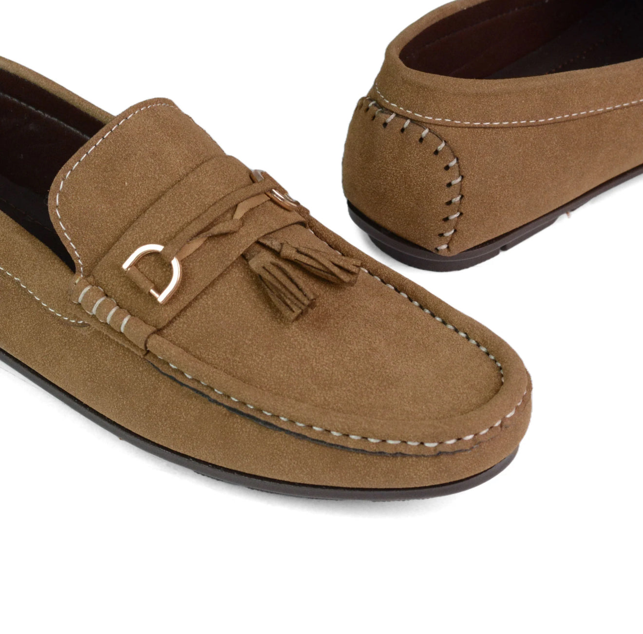 Camel Suede Loafers with Tassels-VL012